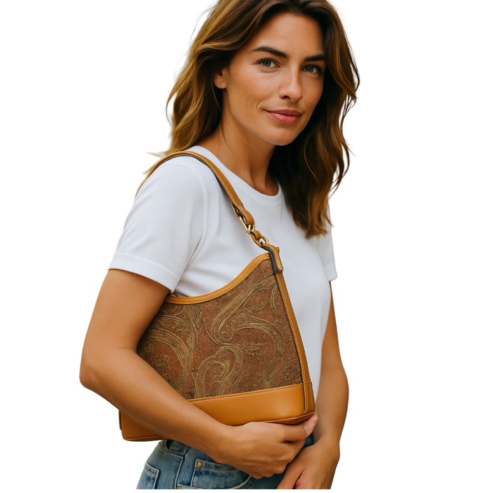 Giani Bernini Paisley handbags brown shoulder bag Hobo Purse Leather Canvas